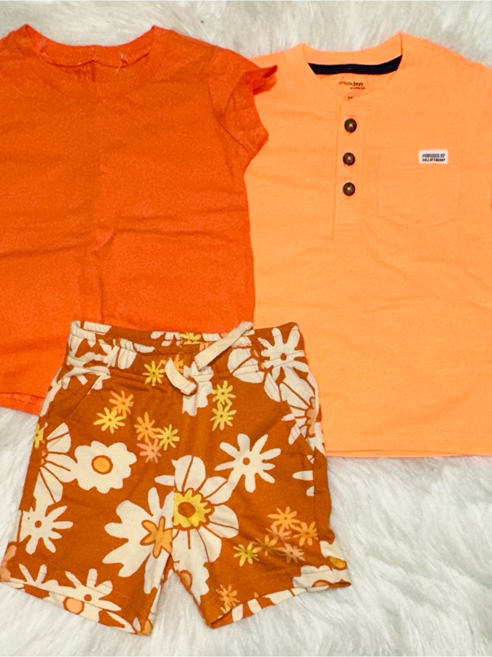 3-Piece Boy’s 2T Orange Tee shirts & Floral Shorts Set